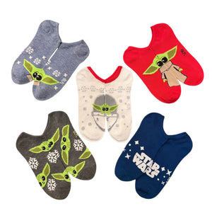 STAR WARS THE MANDALORIAN Ladies 5 Pair Of CHRISTMAS No Show BABY YODA Socks - Novelty Socks And Slippers