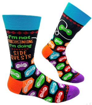 FABDAZ Brand Men’s ‘I’M NOT PROCRASTINATING, I’M DOING SIDE QUESTS’ Socks GAME CONTROLLERS ALL OVER - Novelty Socks for Less