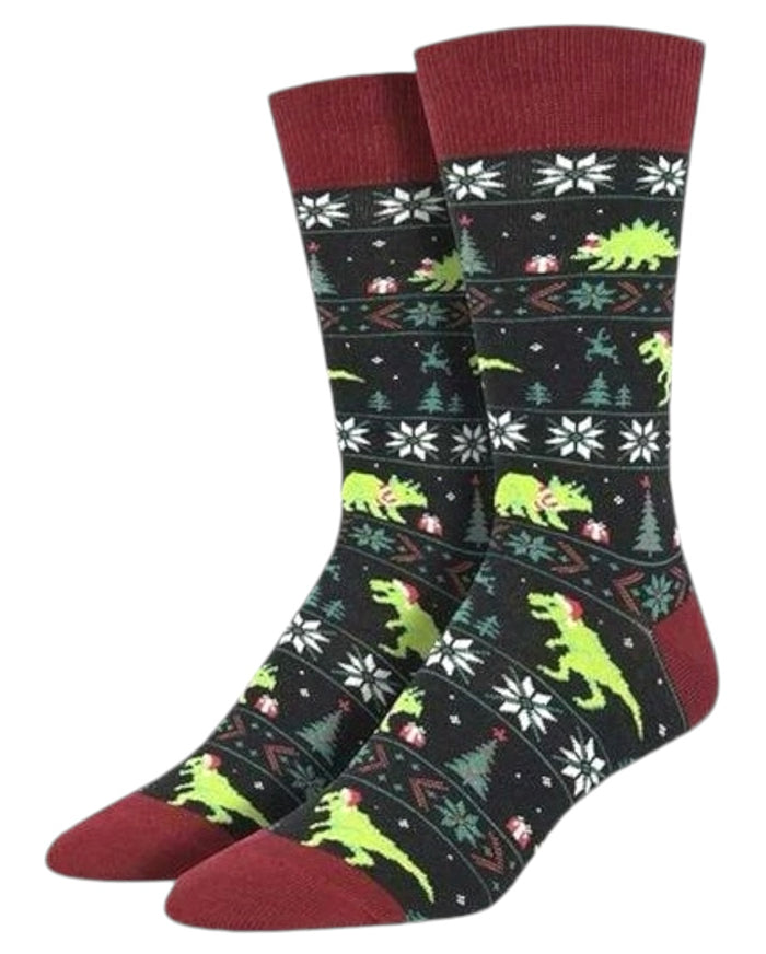 SOCKSMITH Brand Men’s CHRISTMAS DINOSAUR Socks ‘SANTASAURUS REX’