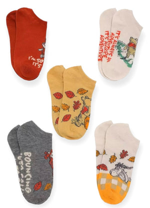 DISNEY WINNIE THE POOH Ladies AUTUMN 5 Pair Of No Show Socks ‘IT’S ALWAYS AN ADVENTURE WITH YOU’