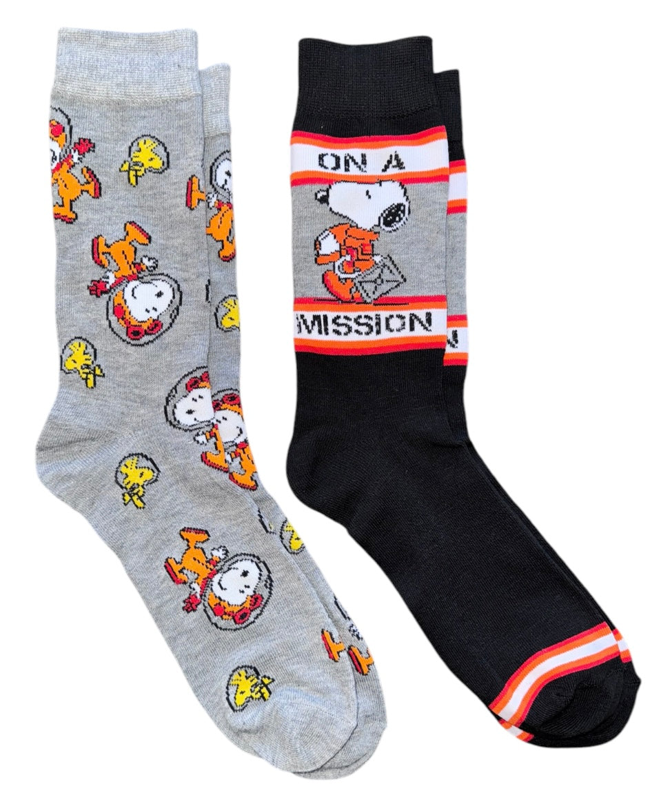 PEANUTS Men’s 2 Pair Of Socks ASTRONAUT SNOOPY & WOODSTOCK ‘ON A MISSION’ - Novelty Socks And Slippers