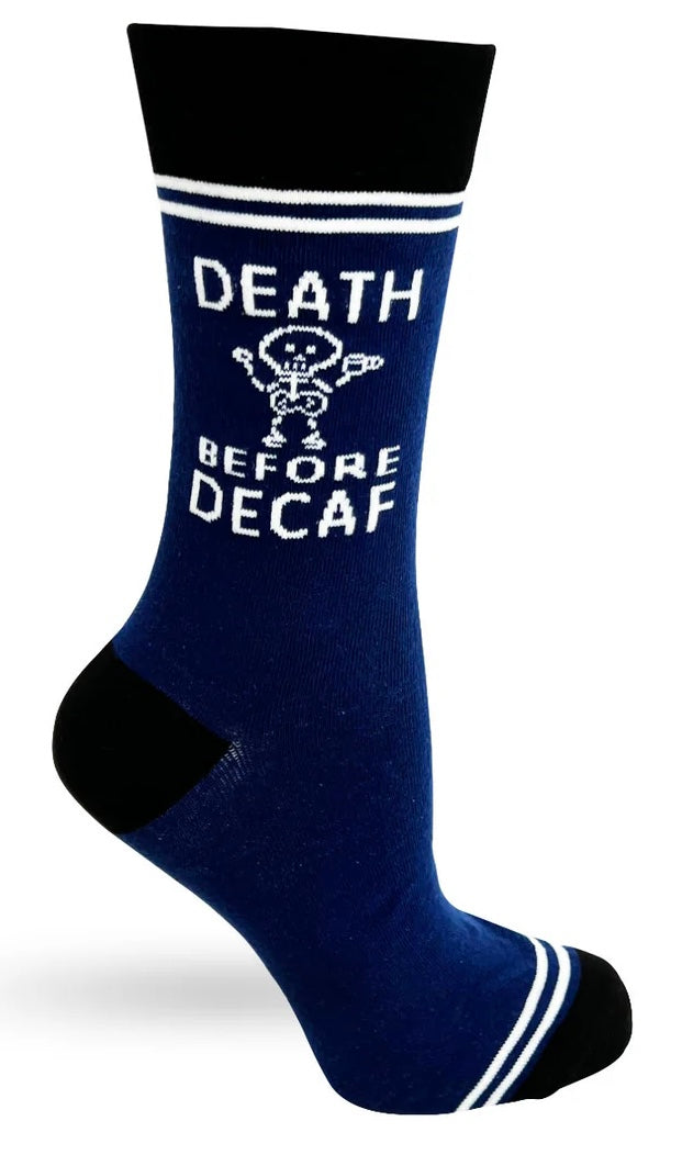 HEY NOW Brand Unisex Socks DEATH BEFORE DECAF