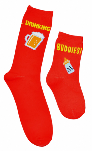 SIDEKICKS By Piero Liventi Adut & Child Sock Set ‘DRINKING BUDDIES’ With BEER & BOTTLE - Novelty Socks And Slippers