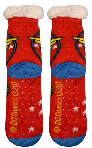 DC COMICS WONDER WOMAN Ladies Sherpa Lined Gripper Bottom Slipper Socks - Novelty Socks And Slippers