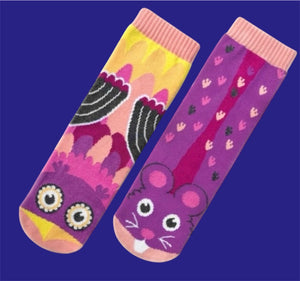 OWL & MOUSE Unisex Toddler-Kids Mismatched Gripper Bottom Socks PALS SOCKS Brand - Novelty Socks And Slippers