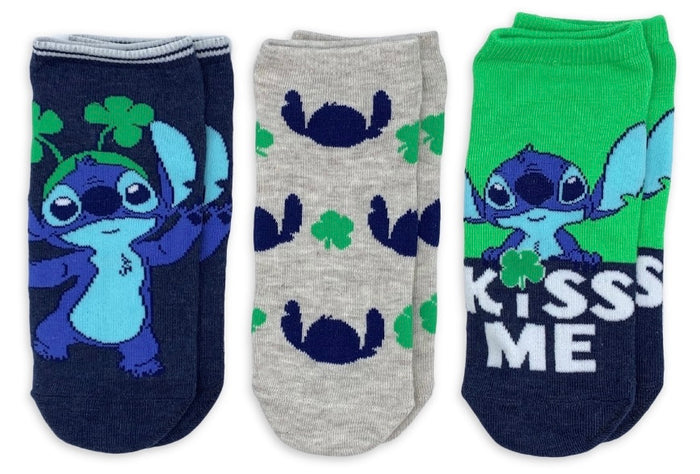 DISNEY LILO & STITCH Ladies 3 Pair of ST. PATRICKS DAY No Show Socks ‘KISS ME’