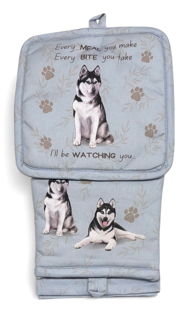 SIBERIAN HUSKY Dog 3 Piece Oven Mitt & Tea Towel Set By E&S Pets