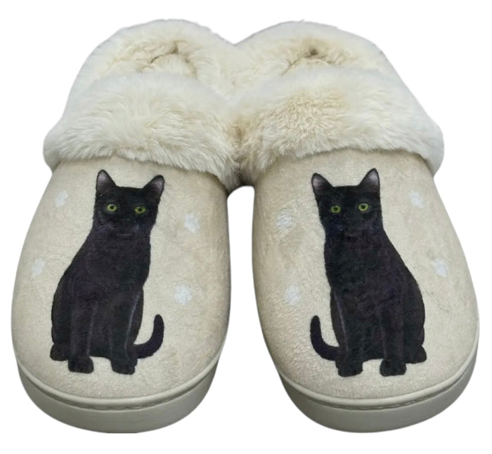 SNUGGS Memory Foam BLACK CAT Non Slip Slippers By E&S Pets (Choose Size)