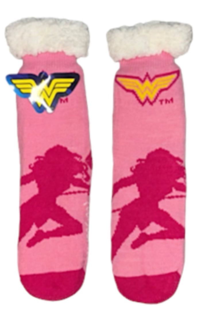 DC COMICS WONDER WOMAN Ladies Sherpa Lined Gripper Bottom Slipper Socks