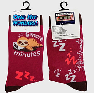 ONE HIT WONDERS Brand Kids SLOTH Socks ‘5 MORE MINUTES’ Age 8-12 By PIERO LIVENTI - Novelty Socks for Less