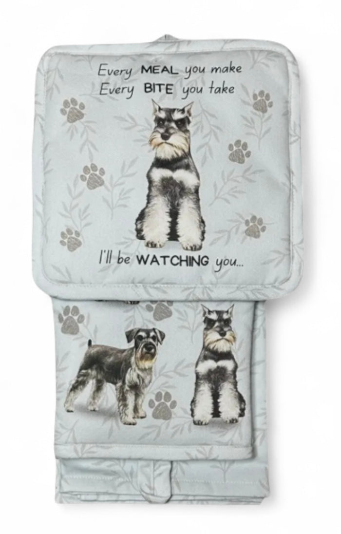 SCHNAUZER Dog 3 Piece Oven Mitt & Tea Towel Set By E&S Pets
