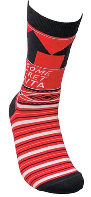 PRIMITIVES BY KATHY UNISEX CHRISTMAS SOCKS ‘AWESOME SECRET SANTA’ - Novelty Socks for Less