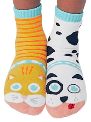 PALS SOCKS Brand UNISEX KIDS CAT & DOG MISMATCHED GRIPPER Socks (CHOOSE SIZE) - Novelty Socks for Less