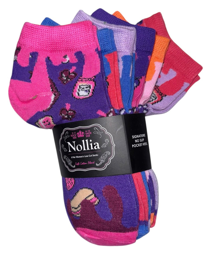 NOLLIA Brand Ladies 6 Pair Of Peanut Butter & Jelly Low Cut Socks