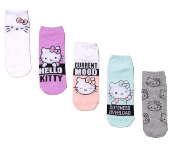 SANRIO HELLO KITTY Ladies 5 Pair Of No Show Socks ‘CUTENESS OVERLOAD’