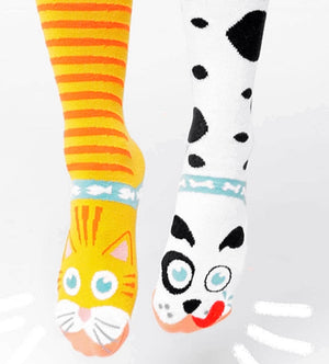 PALS SOCKS Brand UNISEX ADULT CAT & DOG MISMATCHED GRIPPER Socks - Novelty Socks And Slippers