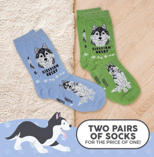 FOOZYS Brand Ladies 2 Pair Of SIBERIAN HUSKY Socks