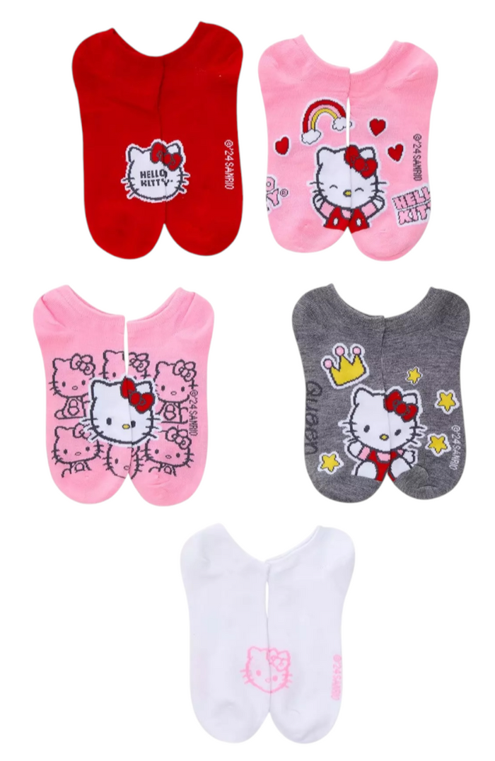 SANRIO HELLO KITTY Ladies 5 Pair Of VALENTINES DAY No Show Socks ‘QUEEN’