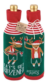 PRIMITIVES BY KATHY ALCOHOL WINE CHRISTMAS BOTTLE SOCK ‘LET’S GET BLITZENED’ - Novelty Socks for Less