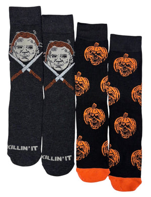 HALLOWEEN II Men’s 2 Pair Of MICHAEL MYERS Socks ‘KILLIN’ IT’ - Novelty Socks And Slippers