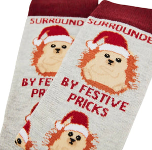 URBAN ECCENTRIC Unisex Hedgehog Christmas Socks ‘SURROUNDED BY FESTIVE PRICKS’