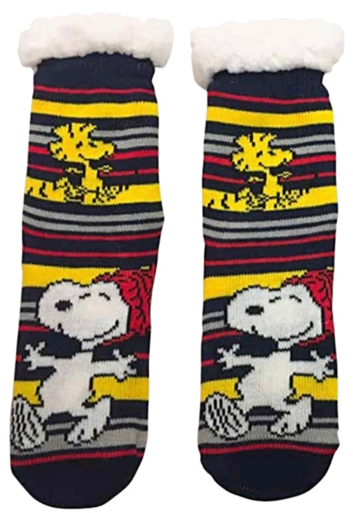 PEANUTS LADIES SNOOPY & WOODSTOCK SHERPA LINED GRIPPER BOTTOM SLIPPER SOCKS