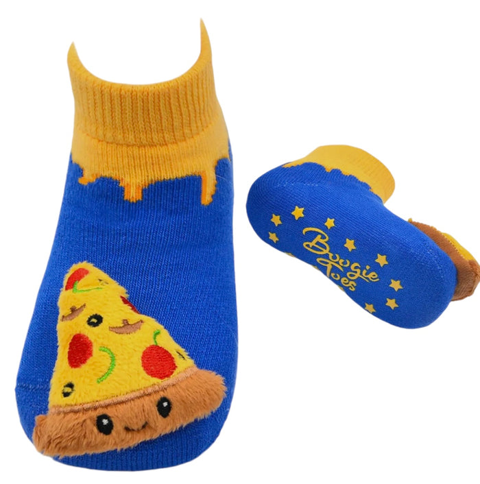 BOOGIE TOES Baby PIZZA SLICE Rattle Gripper Bottom Socks By PIERO LIVENTI