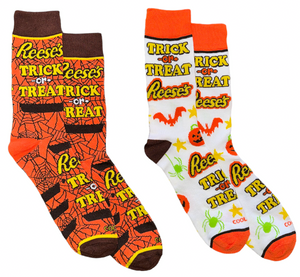 REESE’S CANDY Men’s HALLOWEEN 2 Pair Of Socks With SPIDERS, BATS COOL SOCKS Brand - Novelty Socks And Slippers