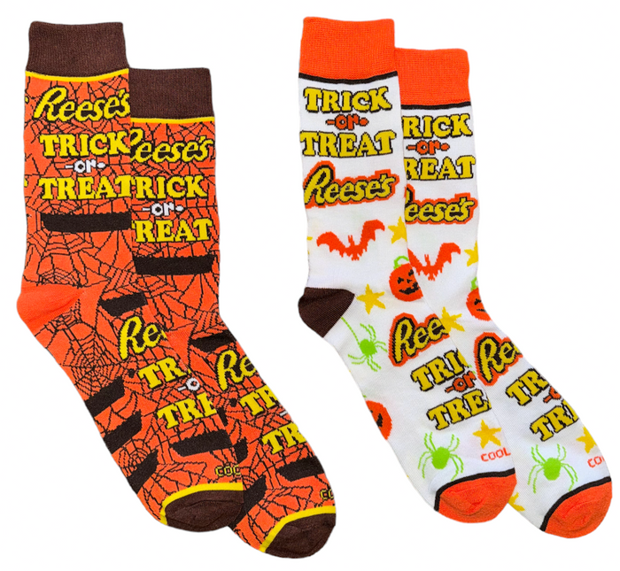 REESE’S CANDY Men’s HALLOWEEN 2 Pair Of Socks With SPIDERS, BATS COOL SOCKS Brand