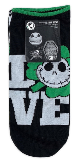 DISNEY NIGHTMARE BEFORE CHRISTMAS Ladies 3 Pair of ST. PATRICKS DAY No Show Socks With ZERO ‘LUCKY DOG’ - Novelty Socks And Slippers
