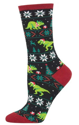 SOCKSMITH Brand Ladies CHRISTMAS DINOSAUR Socks SANTASAURUS REX