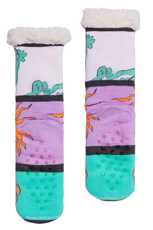 NICKELODEON RUGRATS LADIES SHERPA LINED GRIPPER BOTTOM SLIPPER SOCKS REPTAR, CHUCKIE