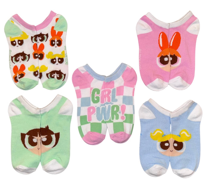 POWERPUFF GIRLS Ladies 5 Pair Of No Show Socks 'GRL PWR'