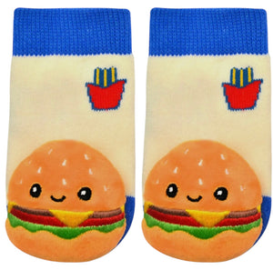 BOOGIE TOES Baby CHEESEBURGER Rattle Gripper Bottom Socks By PIERO LIVENTI