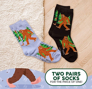 FOOZYS BRAND Ladies 2 Pair Of BIG FOOT SASQUATCH Socks - Novelty Socks for Less