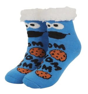 SESAME STREET COOKIE MONSTER Ladies Sherpa Lined Gripper Bottom Slipper Socks BIOWORLD Brand - Novelty Socks And Slippers