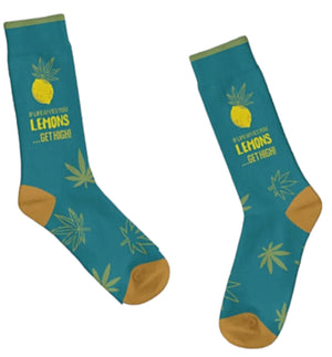FUNATIC Brand Unisex MARIJUANA Socks ‘WHEN LIFE GIVES YOU LEMONS…GET HIGH’ - Novelty Socks for Less