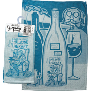 PRIMITIVES BY KATHY ‘GOOD FRIENDS & WINE ARE CHEAPER THAN THERAPY’ Tea Towel - Novelty Socks And Slippers