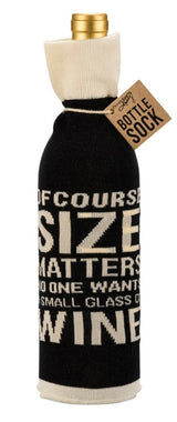 PRIMITIVES BY KATHY ALCOHOL BOTTLE SOCK ‘OF COURSE SIZE MATTERS NO ONE WANTS A SMALL GLASS OF WINE’ - Novelty Socks And Slippers