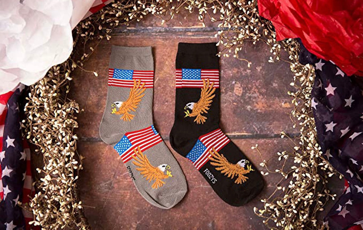 FOOZYS Brand Ladies BALD EAGLE & AMERICAN FLAG Socks - Novelty Socks And Slippers