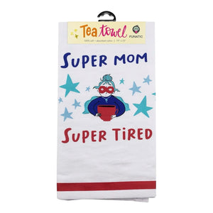 SUPER MOM SUPER TIRED Kitchen Tea Towel FUNATIC Brand - Novelty Socks And Slippers