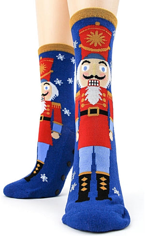 FOOT TRAFFIC Brand Ladies CHRISTMAS NUTCRACKER Non-Skid Slipper Socks - Novelty Socks for Less