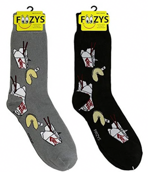 FOOZYS Brand Men's 2 Pair Of CHINESE FOOD Socks FORTUNE COOKIES,TAKE OUT BOX - Novelty Socks And Slippers