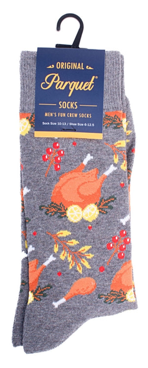PARQUET Brand Men’s THANKSGIVING TURKEY Socks With DRUMSTICK, CRANBERRIES - Novelty Socks for Less