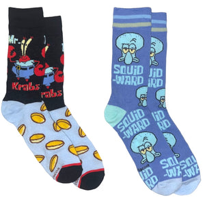 SPONGEBOB SQUAREPANTS Unisex 2 Pair Of Socks MR. KRABS, SQUIDWARD ODD SOX Brand - Novelty Socks And Slippers