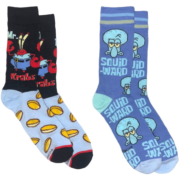 SPONGEBOB SQUAREPANTS Unisex 2 Pair Of Socks MR. KRABS, SQUIDWARD ODD SOX Brand