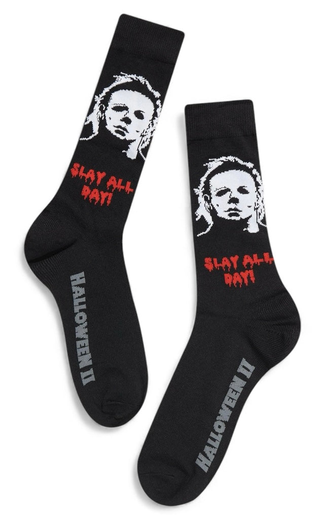 HALLOWEEN II MEN’S MICHAEL MYERS HALLOWEEN SOCKS Says 'SLAY ALL DAY'