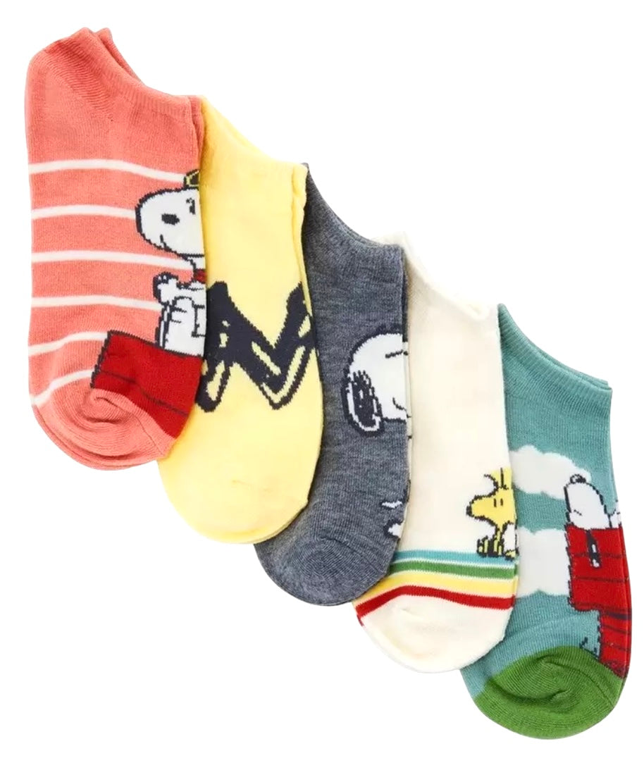 PEANUTS Ladies 5 Pair Of No Show Socks WOODSTOCK, SNOOPY & The RED BARON - Novelty Socks And Slippers