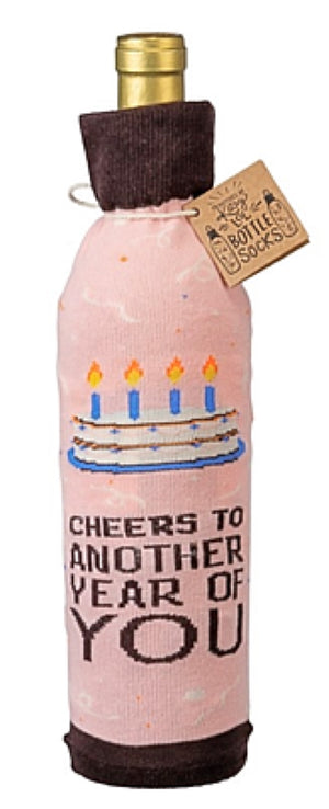 PRIMITIVES BY KATHY ALCOHOL WINE BOTTLE SOCK ‘LIKE FINE WINE WE GET BETTER WITH AGE’ - Novelty Socks for Less