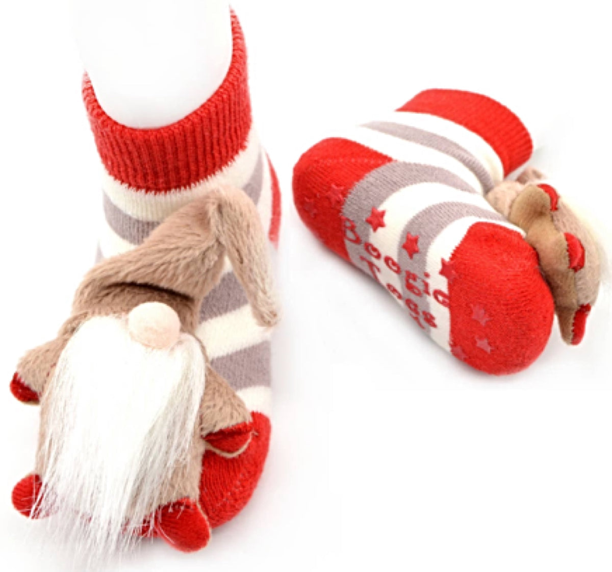 BOOGIE TOES Brand Unisex Baby CHRISTMAS ELF Rattle Gripper Bottom Socks By PIERO LIVENTI - Novelty Socks for Less